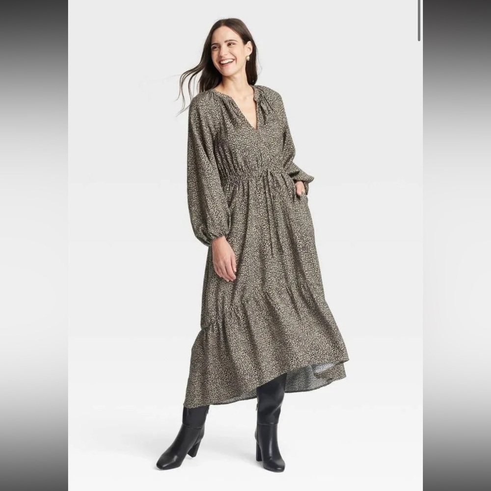 Women's‎ Balloon Long Sleeve Tiered Midi Dress